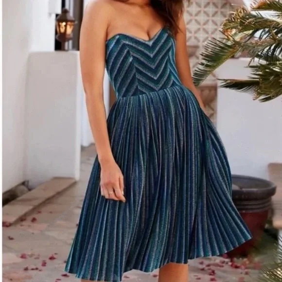 Dress the Population | Dresses | Dress The Population Rosalie Metallic  Stripe Strapless Cocktail Dress Blue Shine | Poshmark
